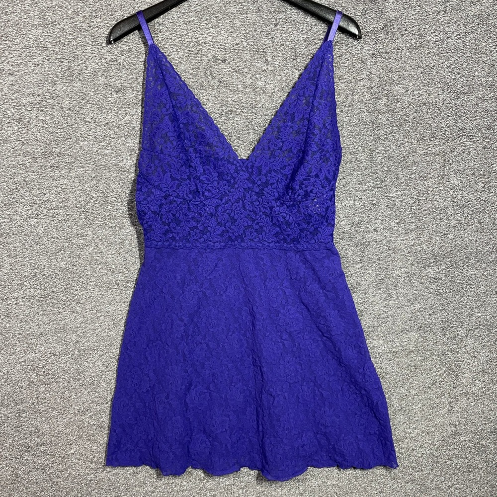 Hanky Panky Tank Top Size M Purple Lace Chemise Adjustable Straps Made in USA